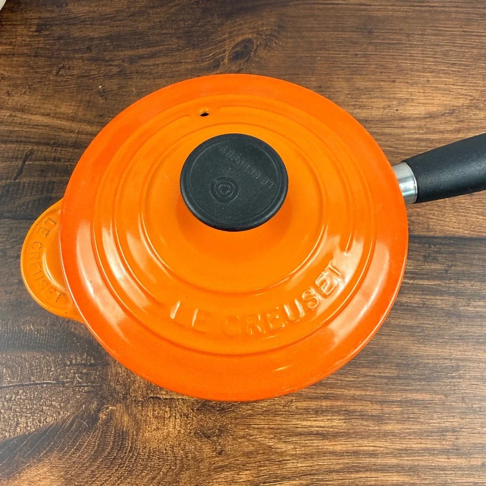 Le Creuset Flame Orange Enameled Cast Iron Saucepan #16 With Lid France